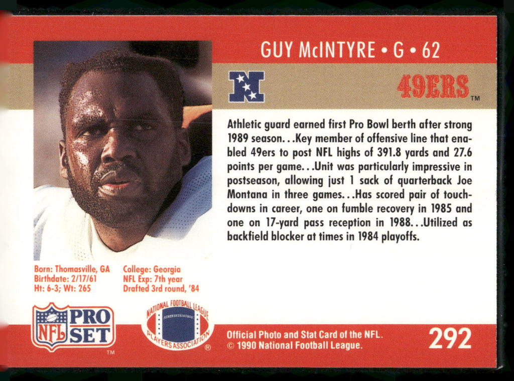 1990 Pro Set #292 Guy McIntyre