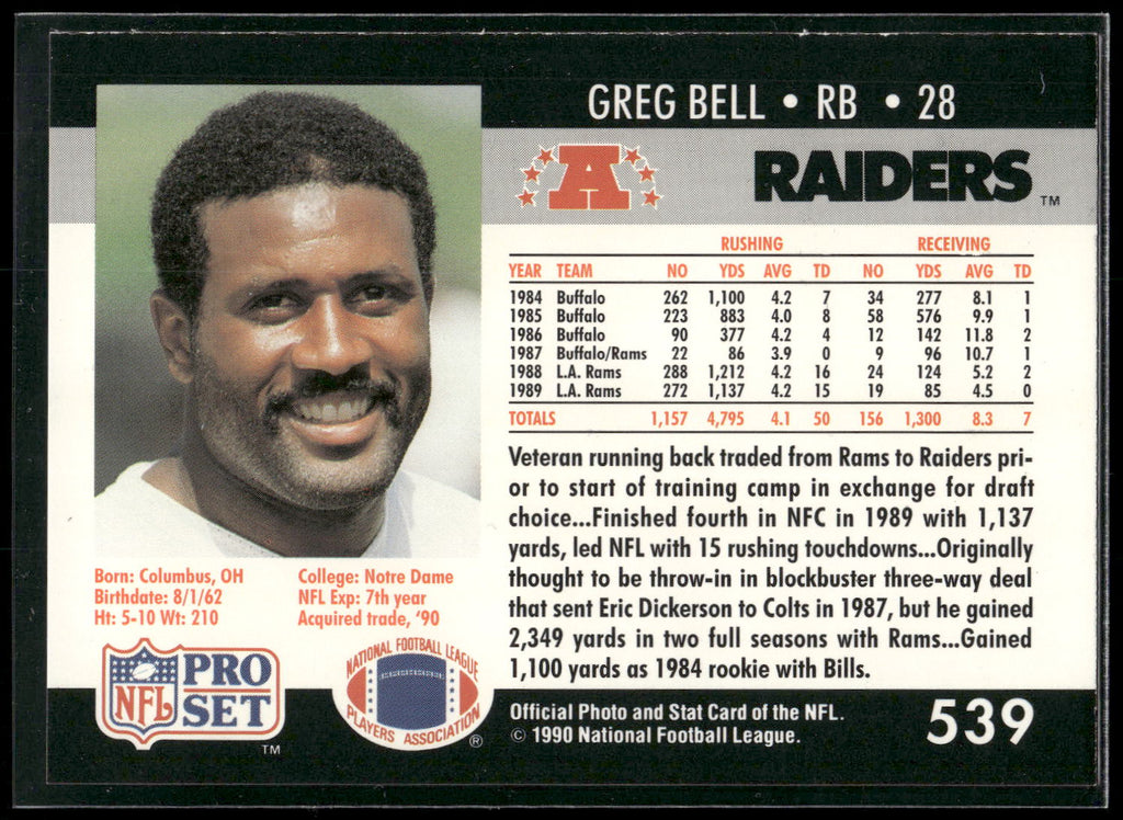 1990 Pro Set #539 Greg Bell