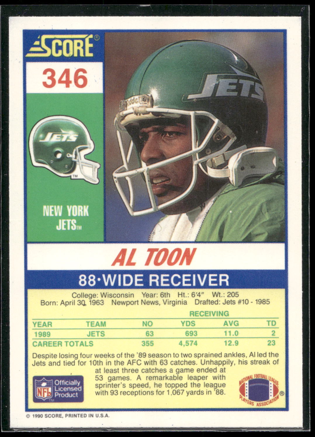 1990 Score #346 Al Toon