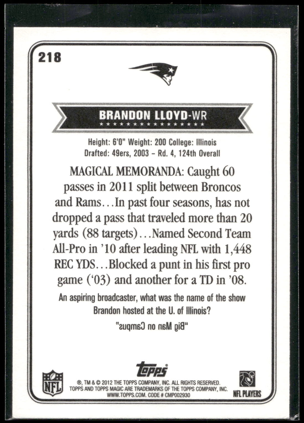 2012 Topps Magic #218 Brandon Lloyd
