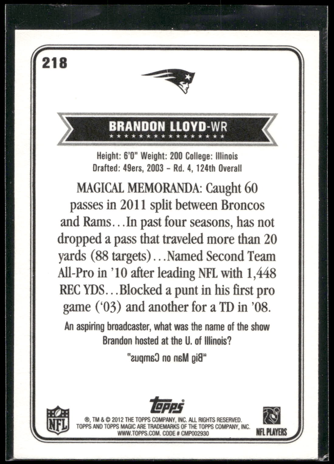 2012 Topps Magic #218 Brandon Lloyd