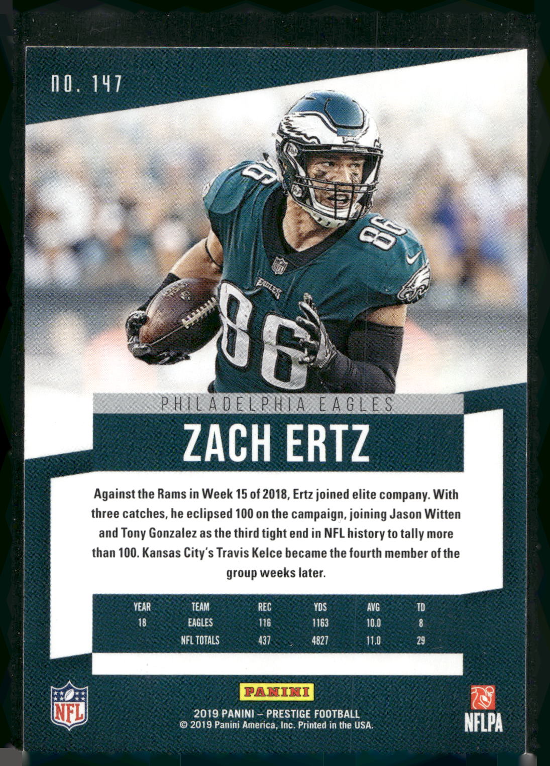 2019 Panini Prestige #147 Zach Ertz
