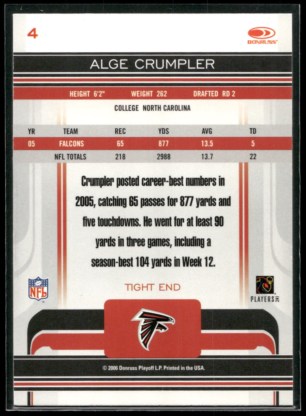2006 Donruss Gridiron Gear #4 Alge Crumpler