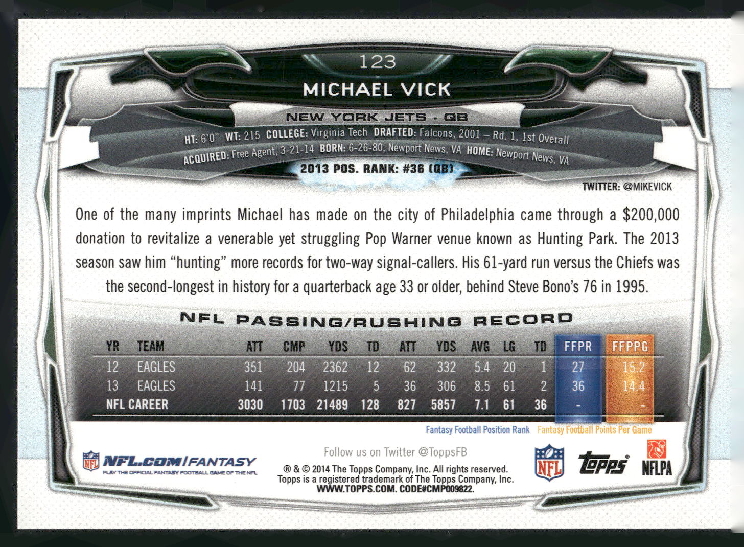 2014 Topps #123 Michael Vick