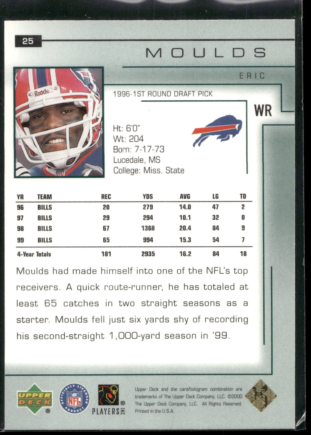 2000 Upper Deck #25 Eric Moulds