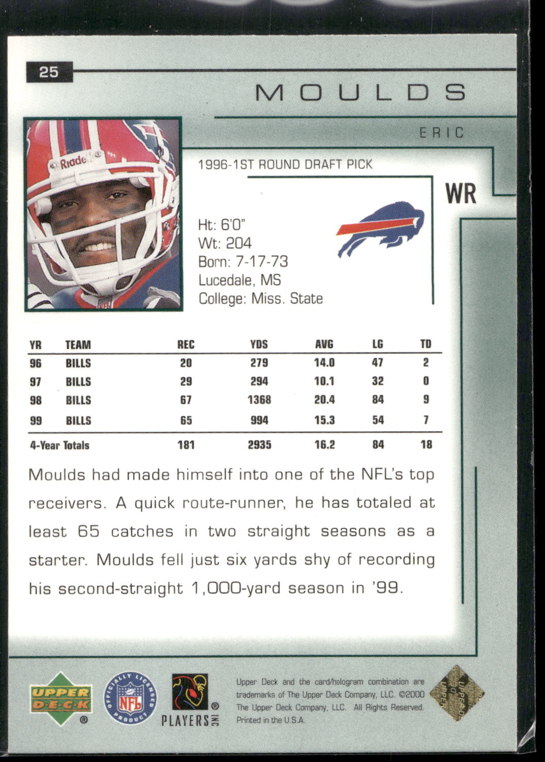 2000 Upper Deck #25 Eric Moulds