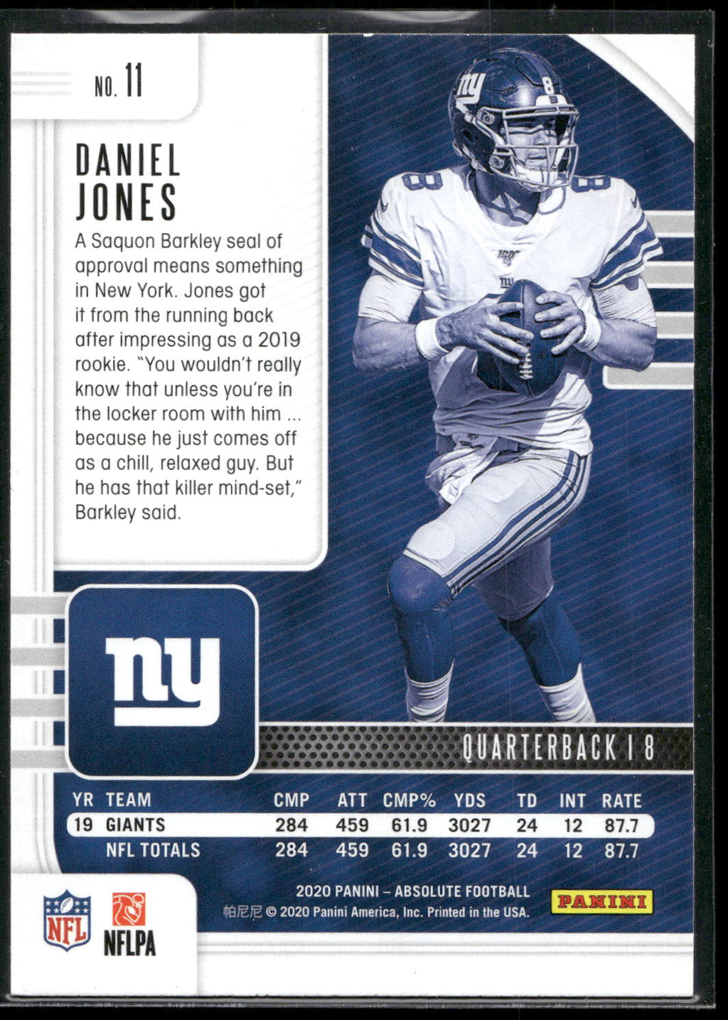 2020 Panini Absolute #11 Daniel Jones Green