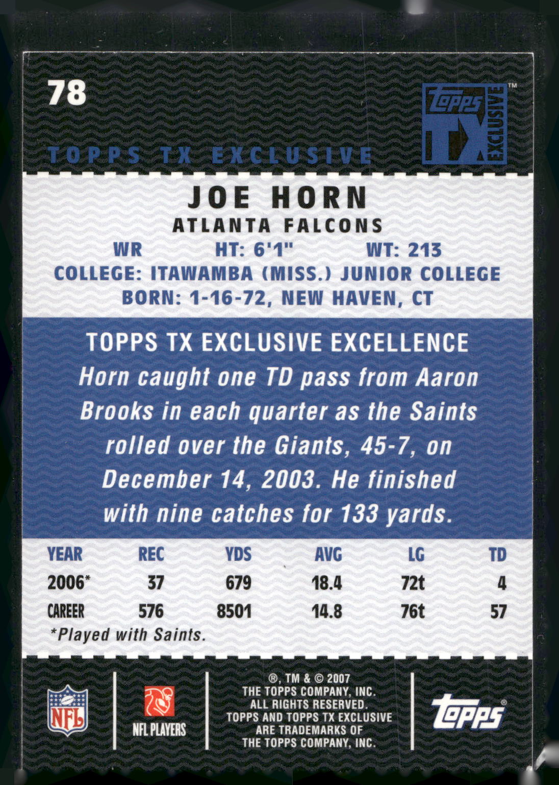 2007 Topps TX Exclusive #78 Joe Horn