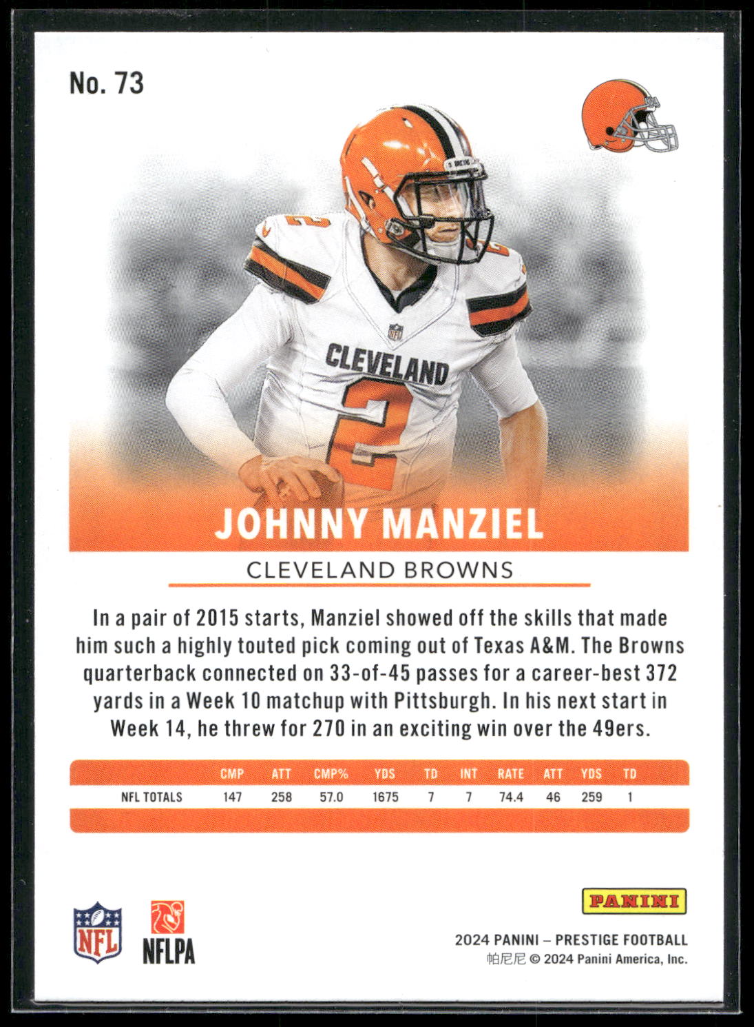 2024 Panini Prestige #73 Johnny Manziel