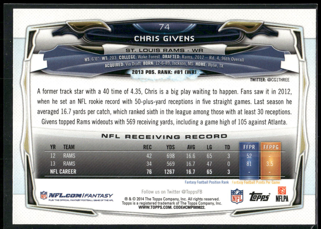 2014 Topps #74 Chris Givens