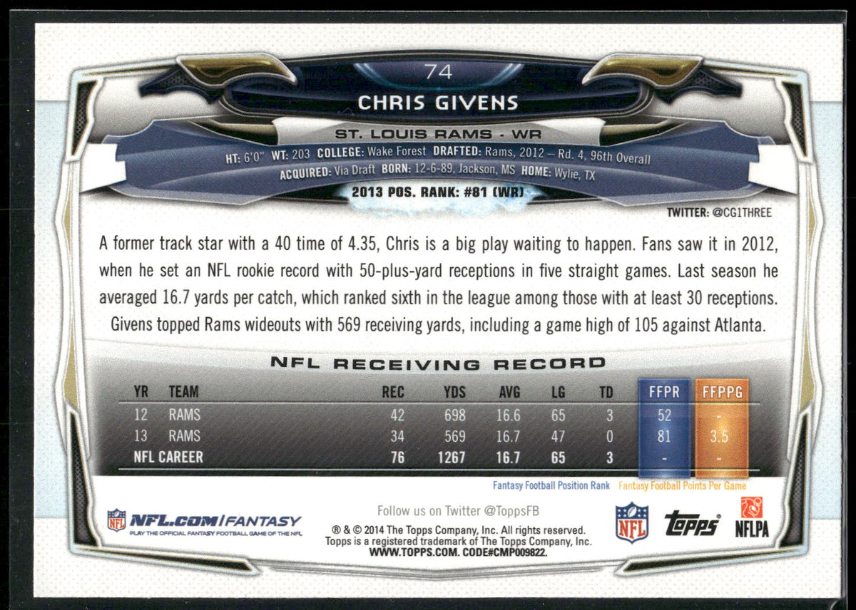2014 Topps #74 Chris Givens