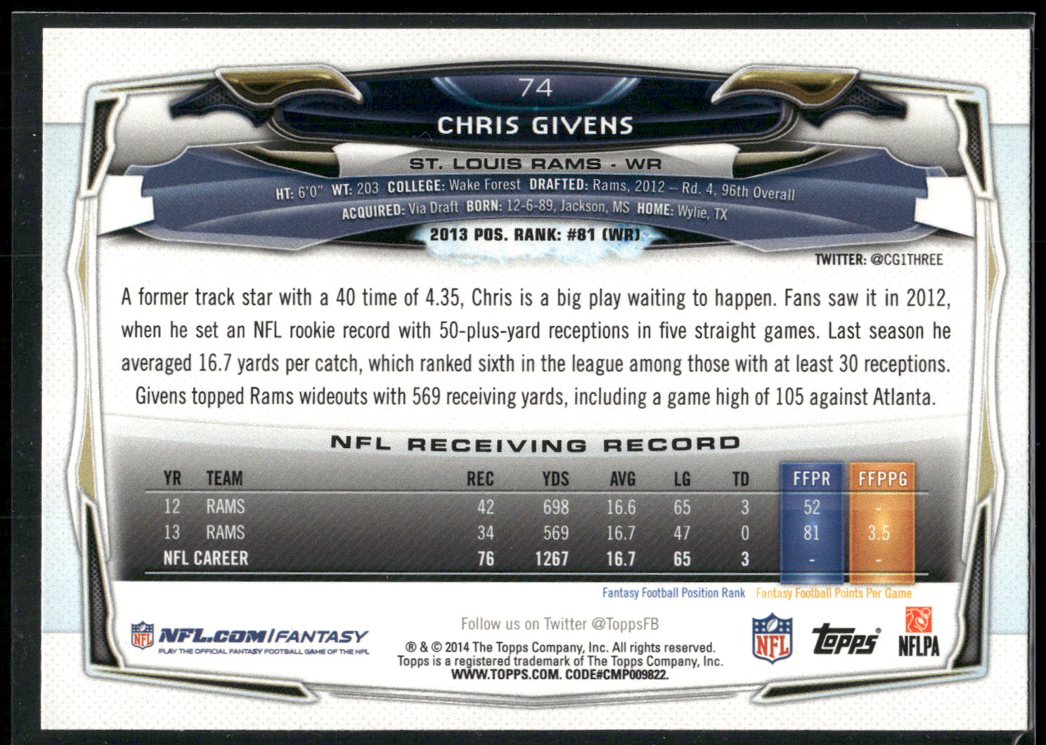 2014 Topps #74 Chris Givens