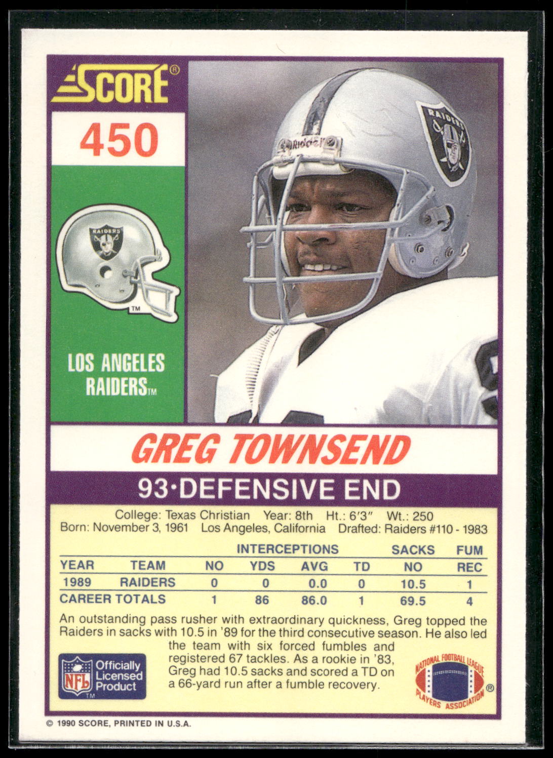 1990 Score #450 Greg Townsend