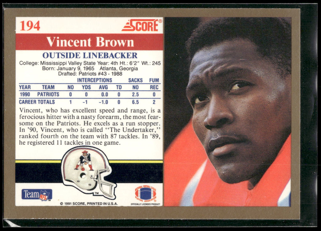 1991 Score #194 Vincent Brown