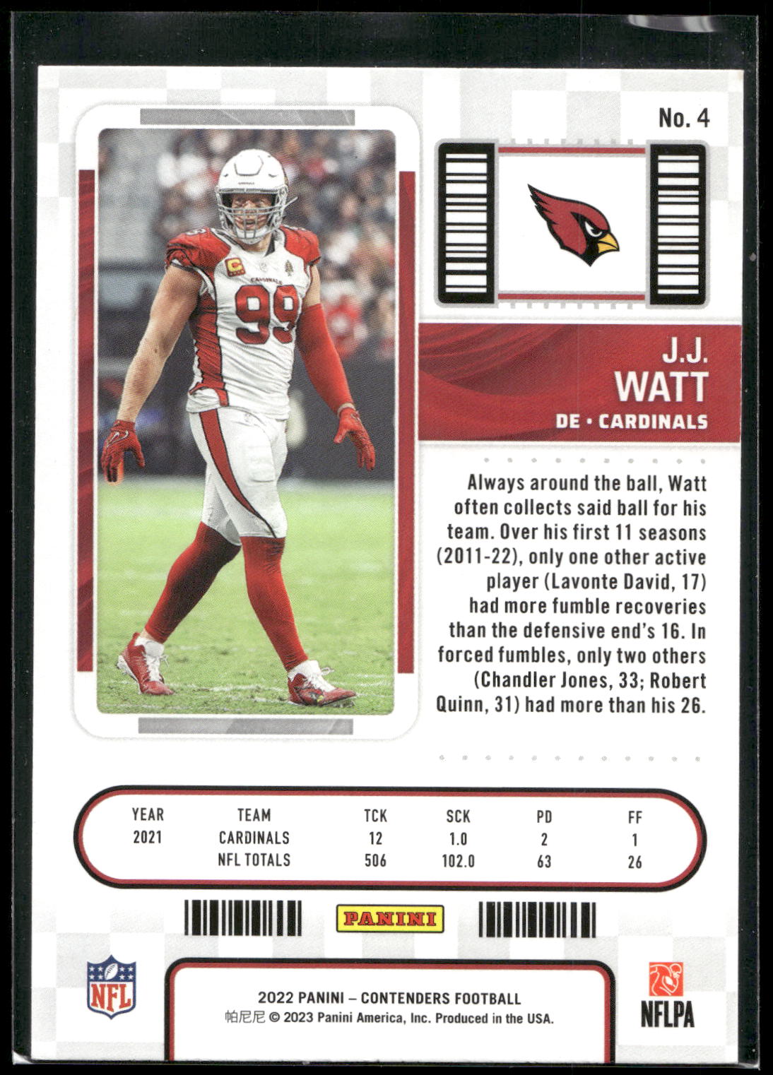 2022 Panini Contenders #4 J.J. Watt