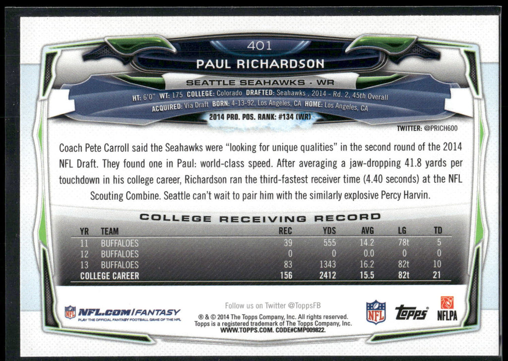 2014 Topps #401 Paul Richardson