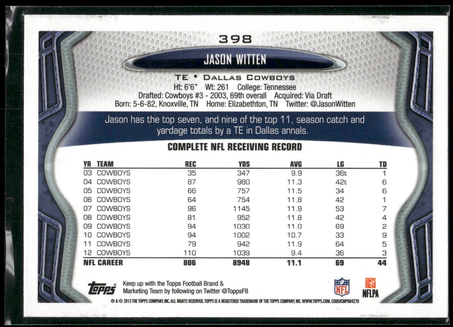 2013 Topps #398 Jason Witten