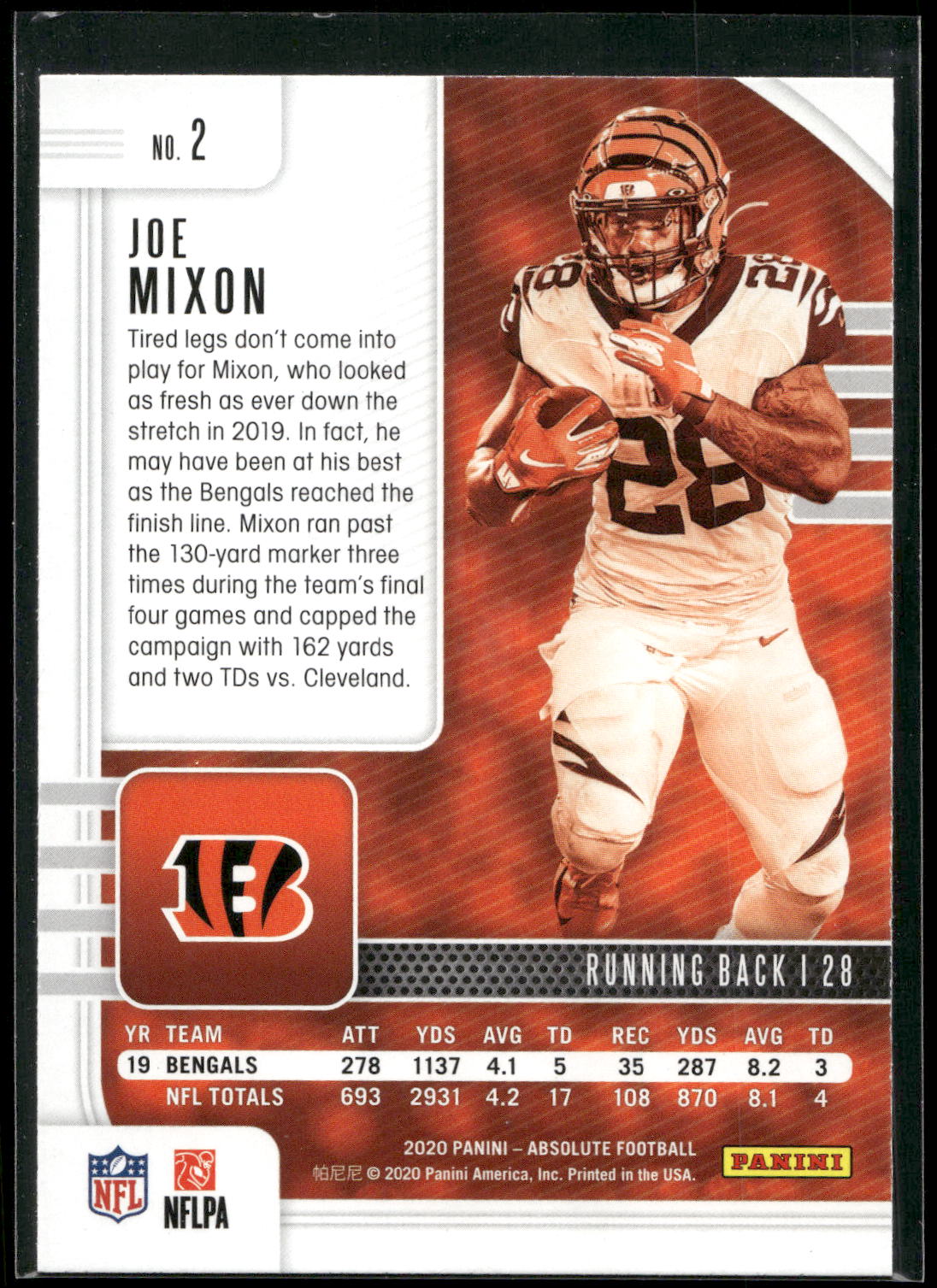 2020 Panini Absolute #2 Joe Mixon Retail
