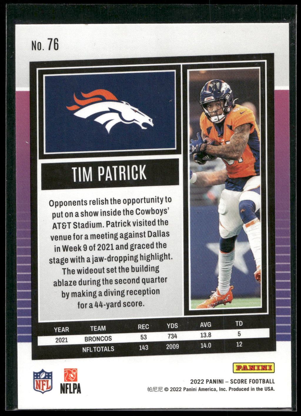 2022 Score #76 Tim Patrick Purple