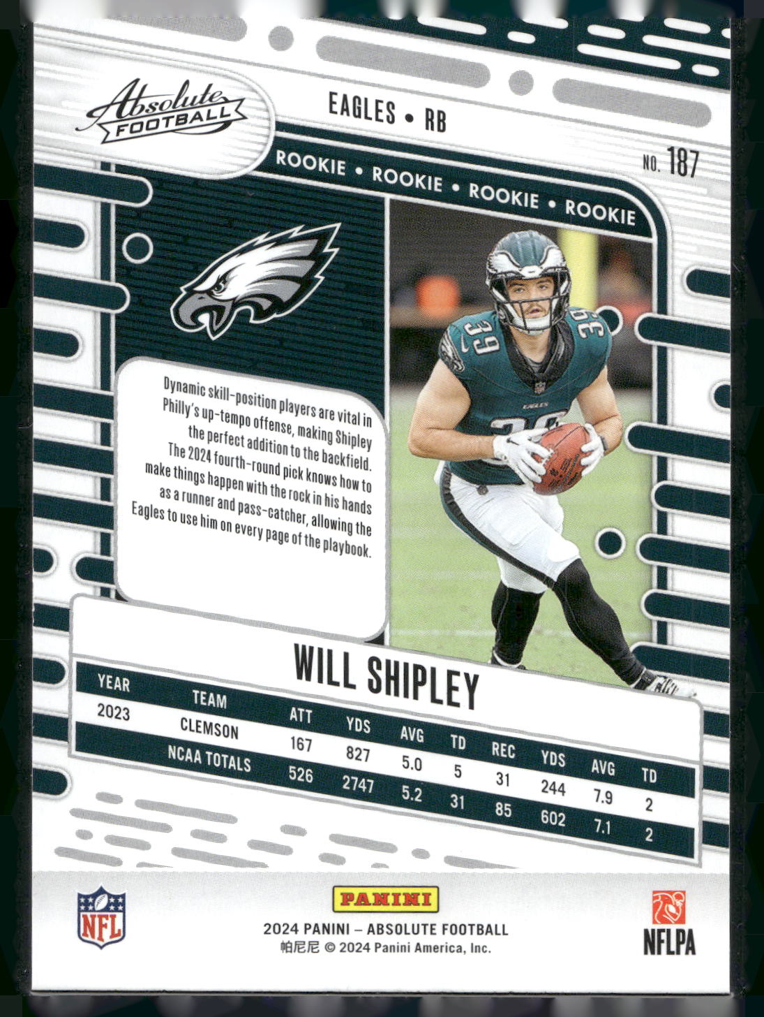 2024 Panini Absolute #187 Will Shipley Yellow