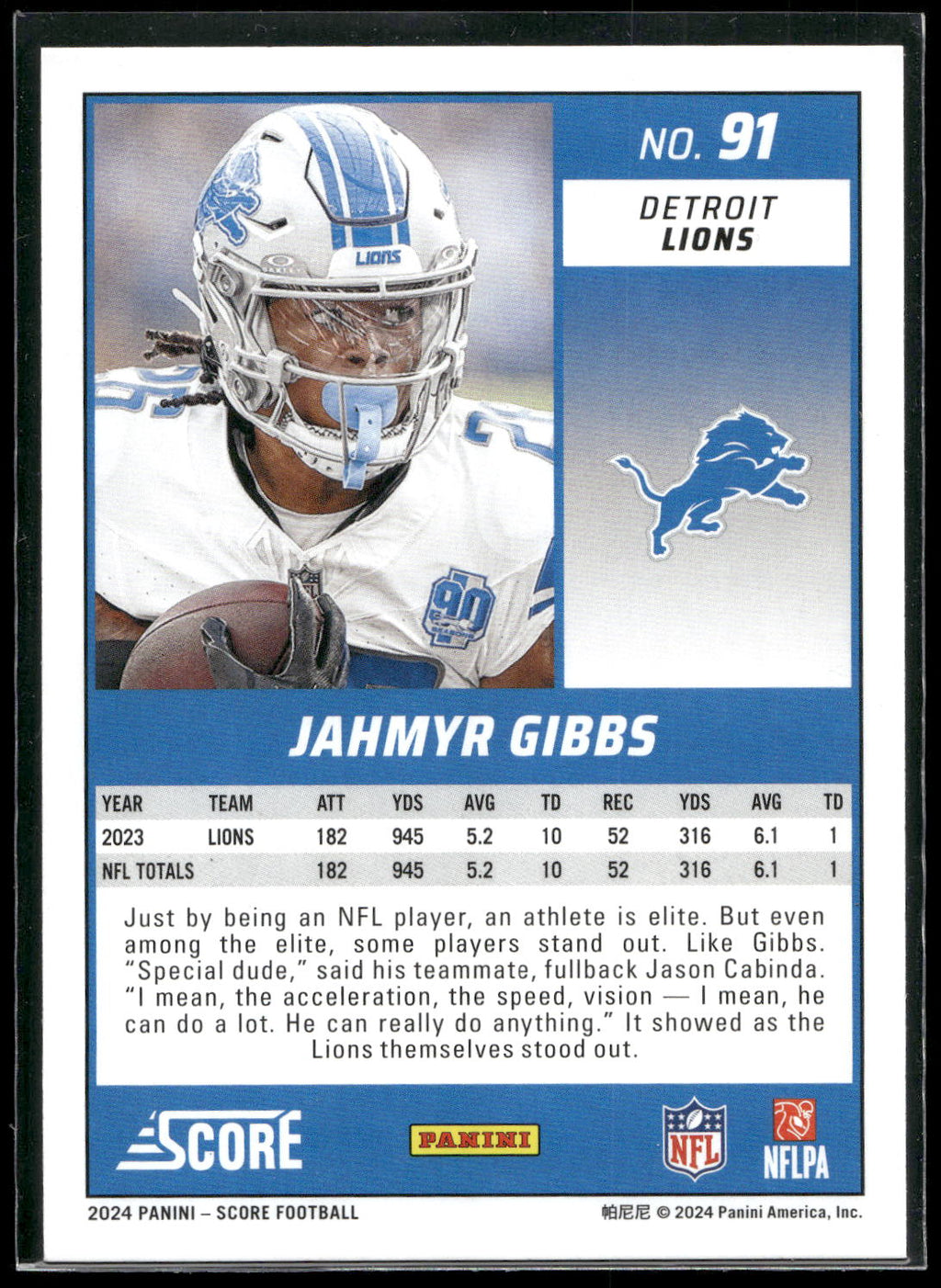 2024 Score #91 Jahmyr Gibbs