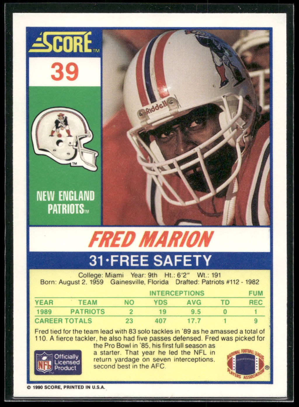 1990 Score #39 Fred Marion
