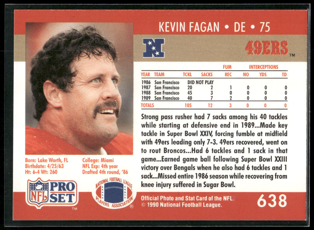 1990 Pro Set #638 Kevin Fagan