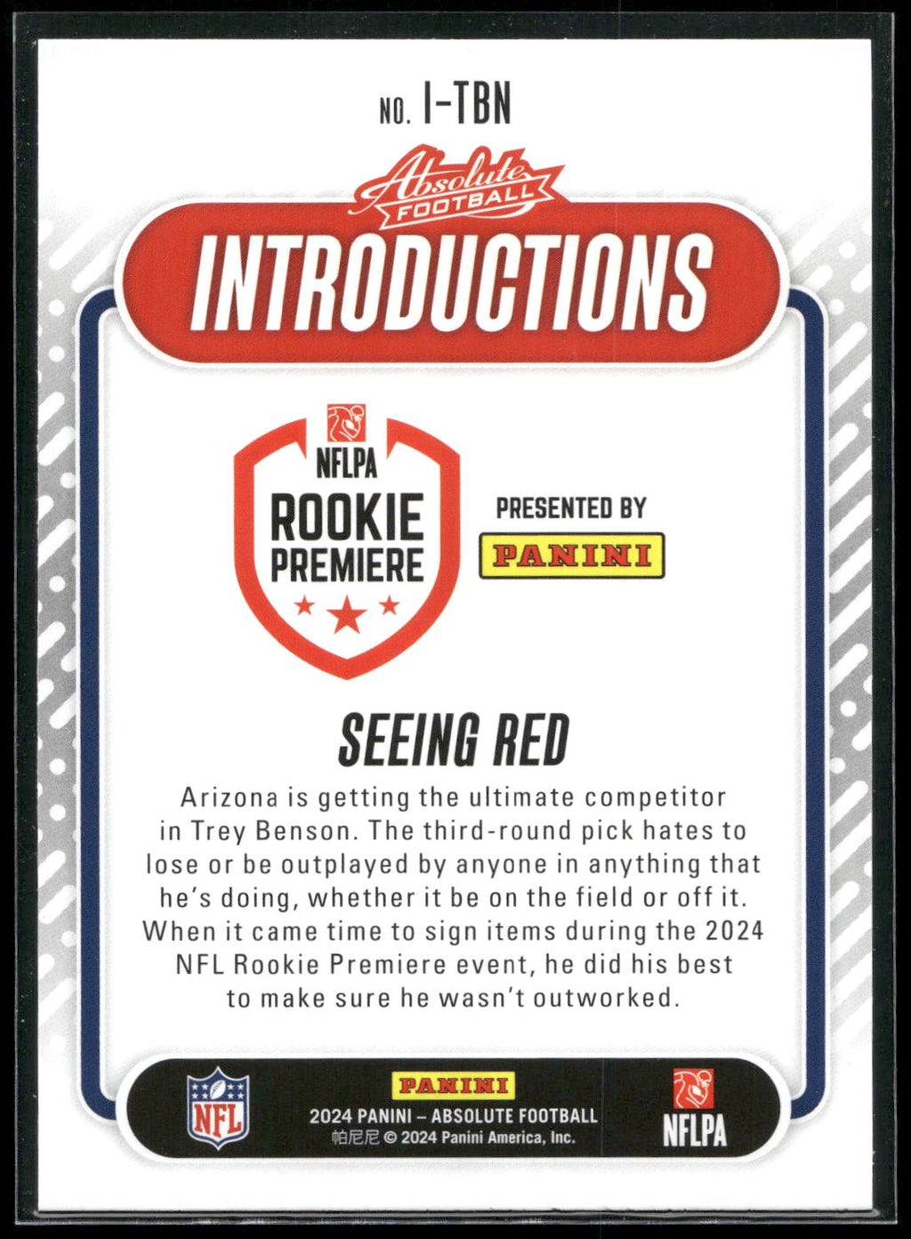 2024 Panini Absolute #I-TBN Trey Benson Introductions