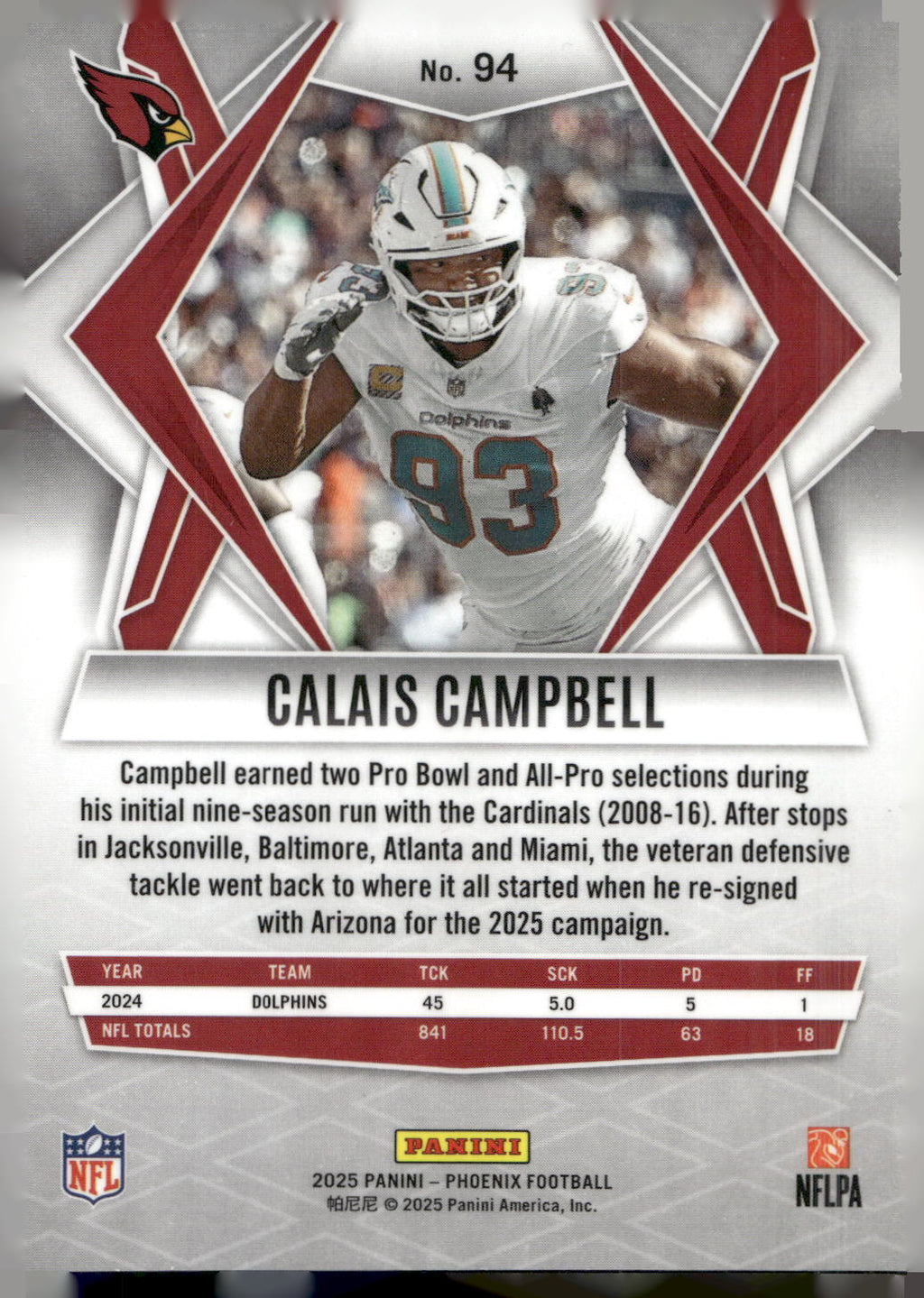 2025 Panini Phoenix #94 Calais Campbell