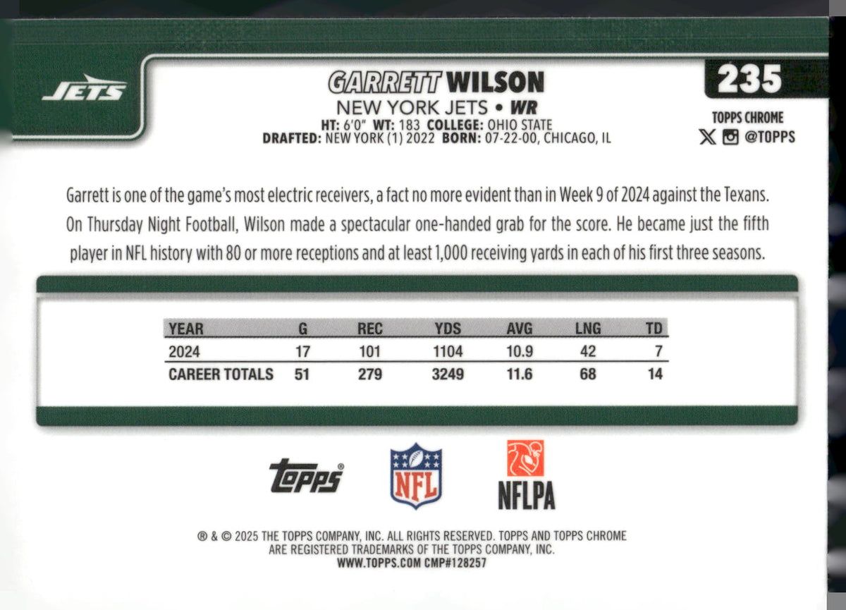 2025 Topps Chrome #235 Garrett Wilson