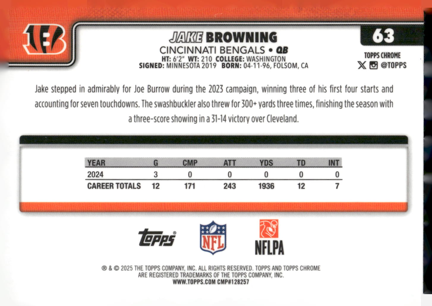 2025 Topps Chrome #63 Jake Browning
