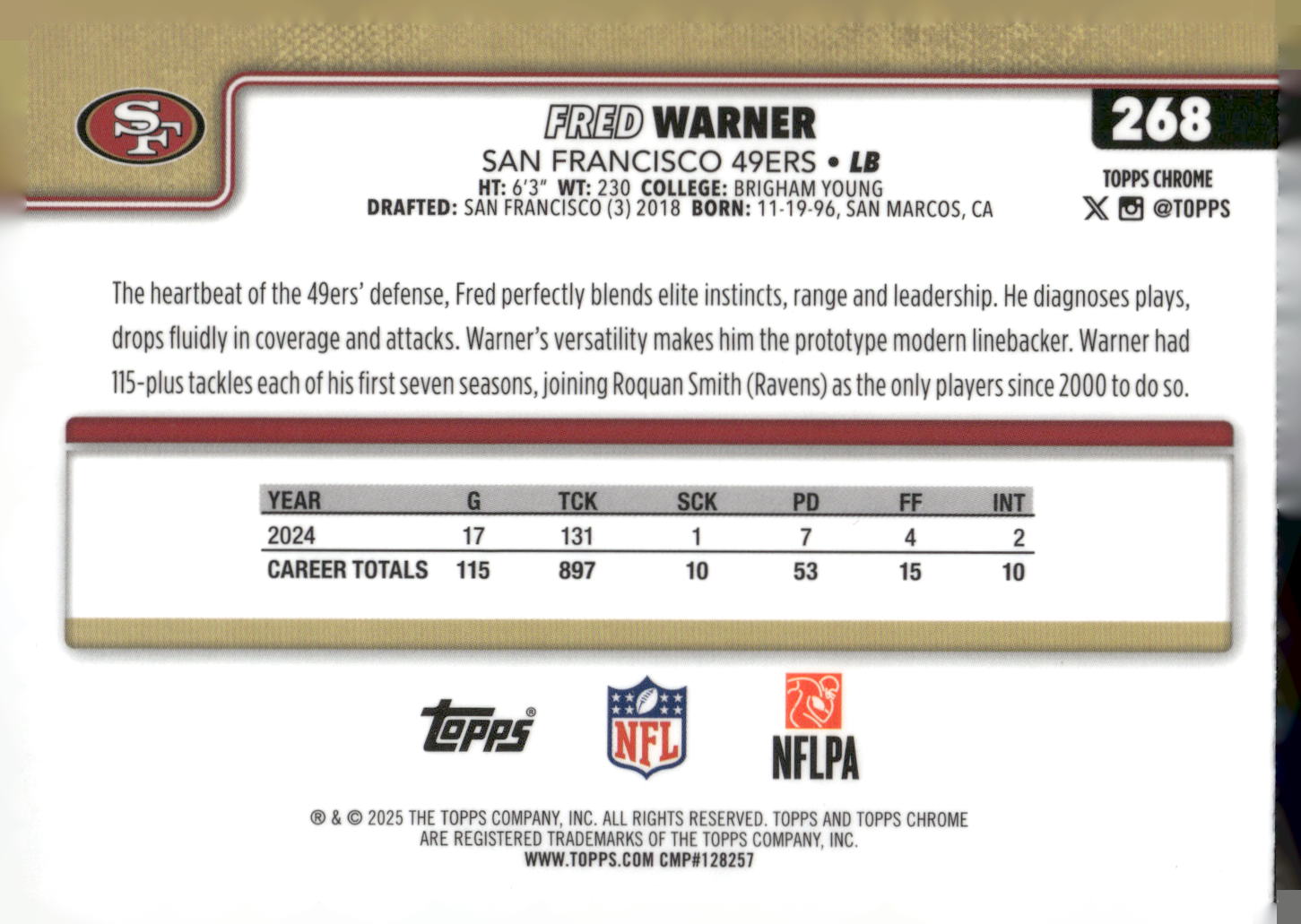 2025 Topps Chrome #268 Fred Warner