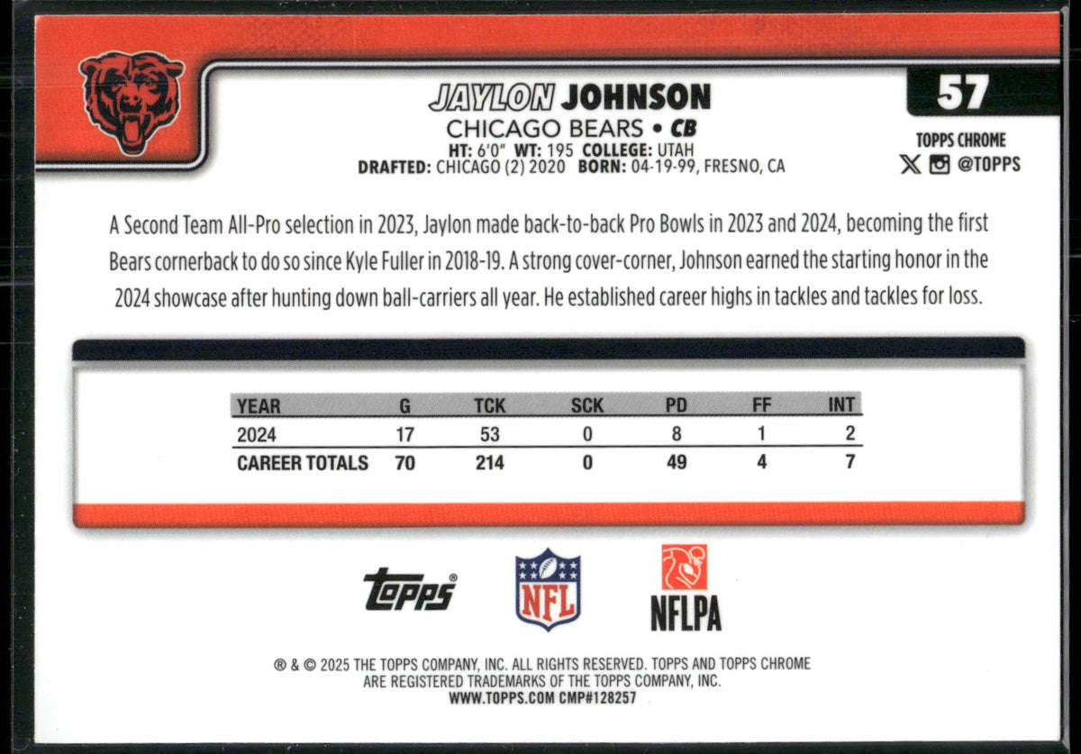 2025 Topps Chrome #57 Jaylon Johnson