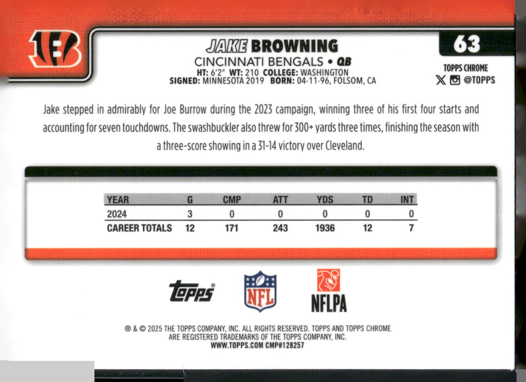 2025 Topps Chrome #63 Jake Browning