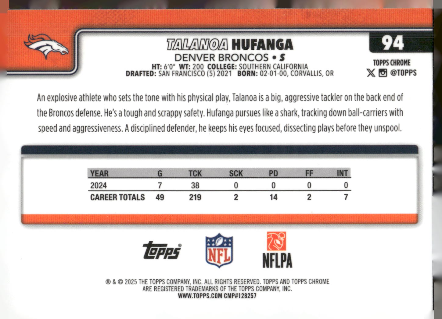 2025 Topps Chrome #94 Talanoa Hufanga