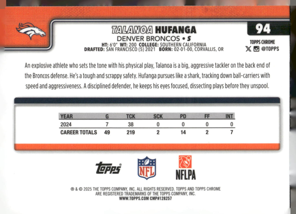 2025 Topps Chrome #94 Talanoa Hufanga