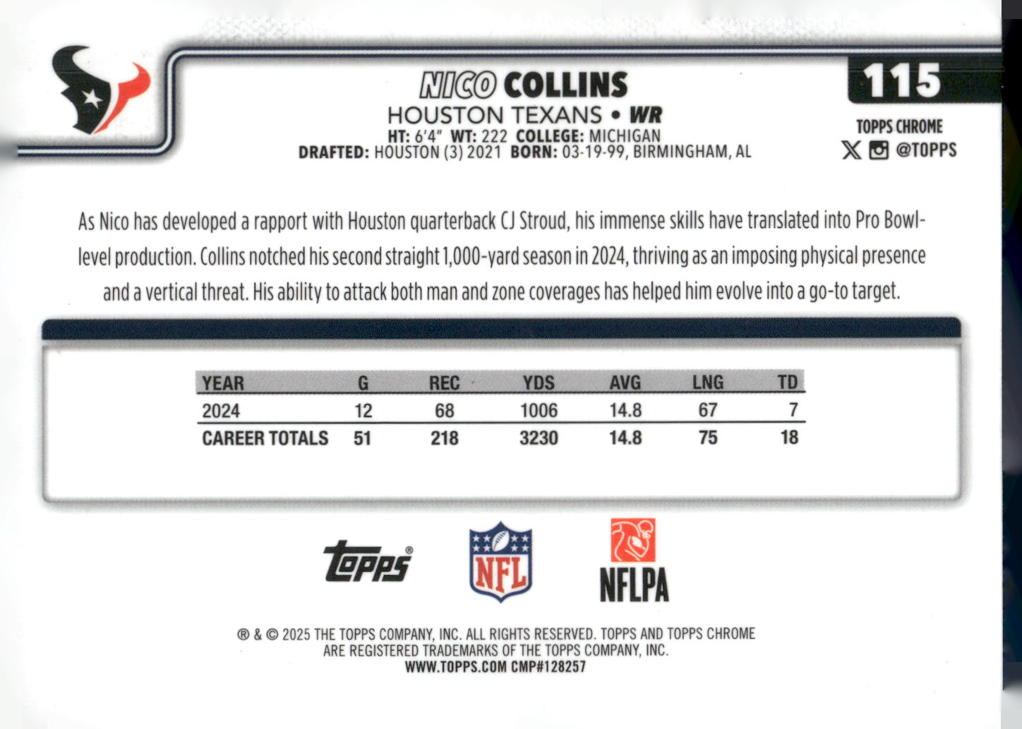 2025 Topps Chrome #115 Nico Collins