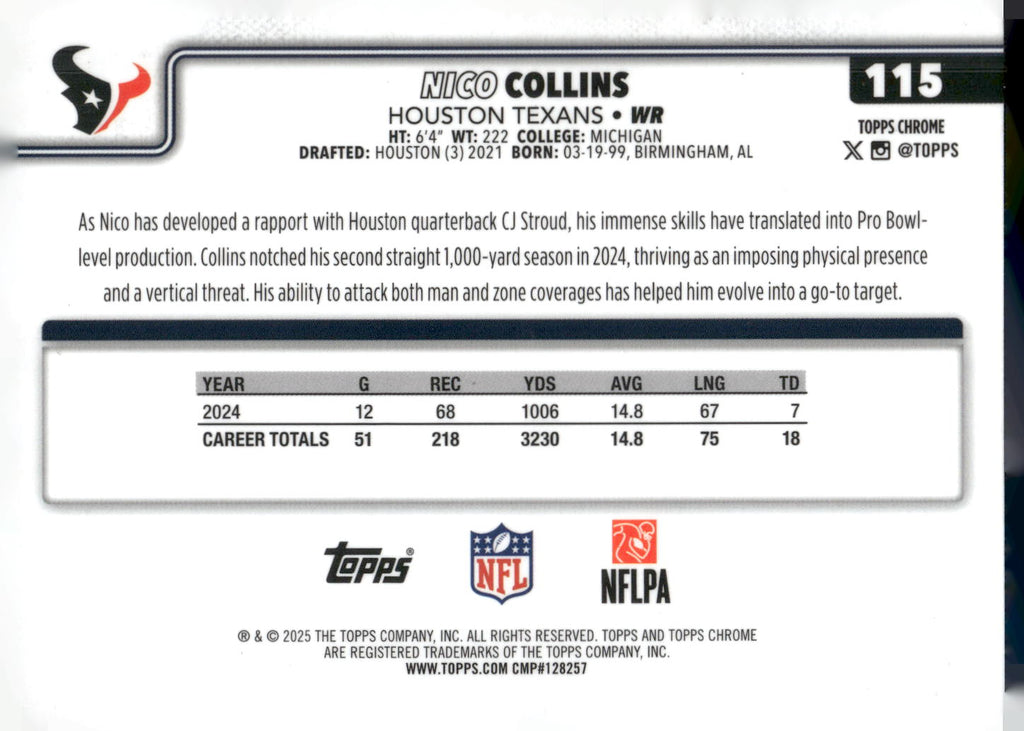 2025 Topps Chrome #115 Nico Collins