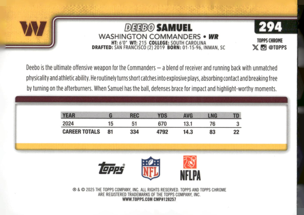 2025 Topps Chrome #294 Deebo Samuel