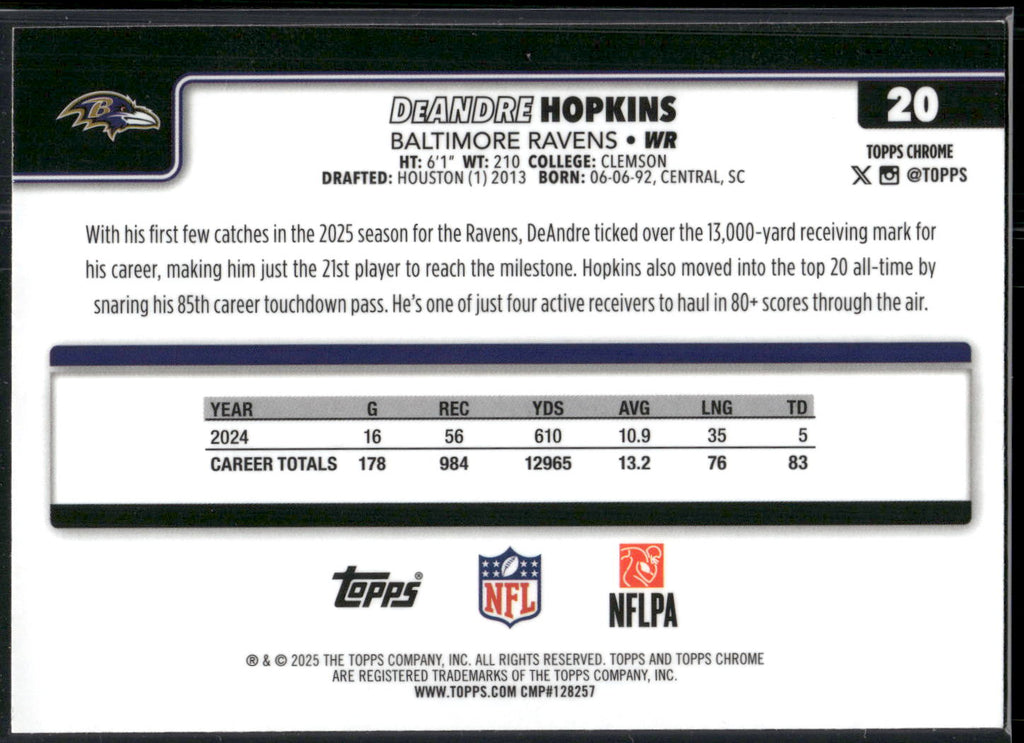 2025 Topps Chrome #20 DeAndre Hopkins