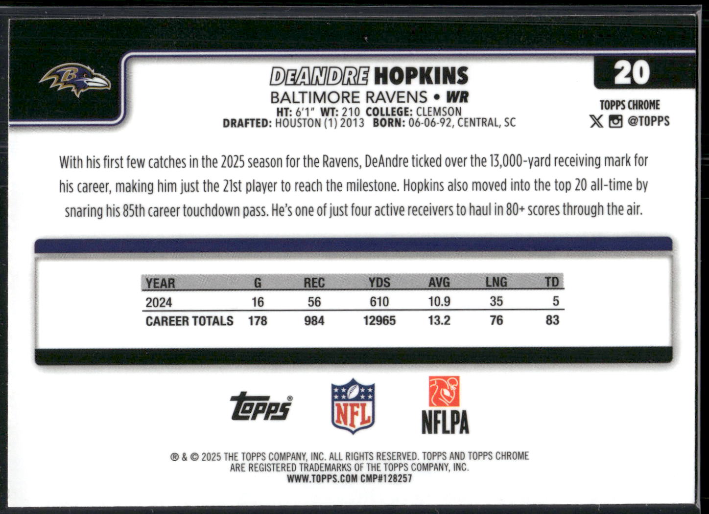 2025 Topps Chrome #20 DeAndre Hopkins
