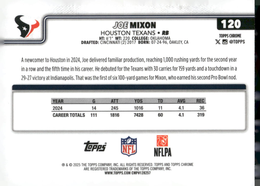 2025 Topps Chrome #120 Joe Mixon