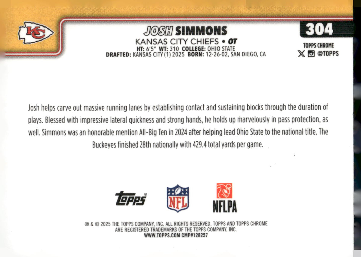 2025 Topps Chrome #304 Josh Simmons