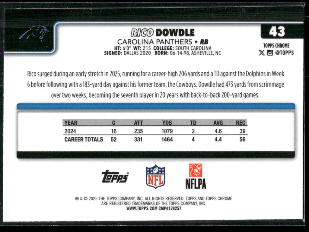 2025 Topps Chrome #43 Rico Dowdle