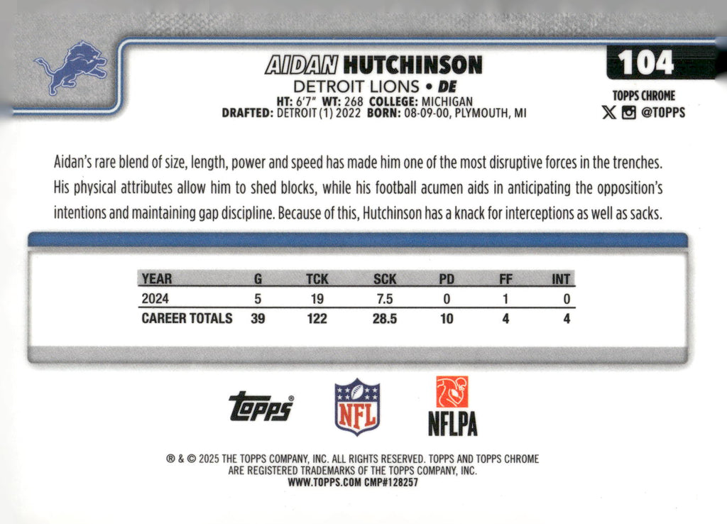 2025 Topps Chrome #104 Aidan Hutchinson