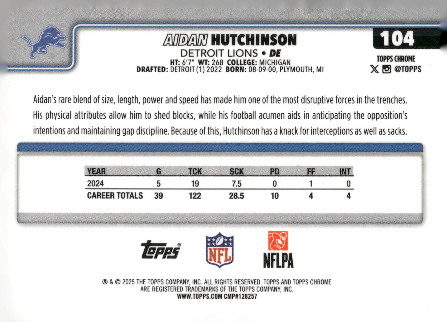 2025 Topps Chrome #104 Aidan Hutchinson