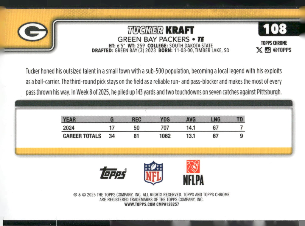 2025 Topps Chrome #108 Tucker Kraft