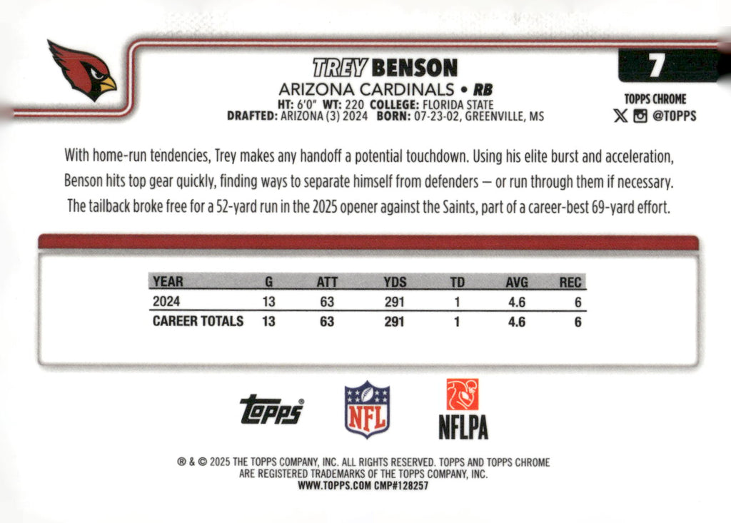 2025 Topps Chrome #7 Trey Benson