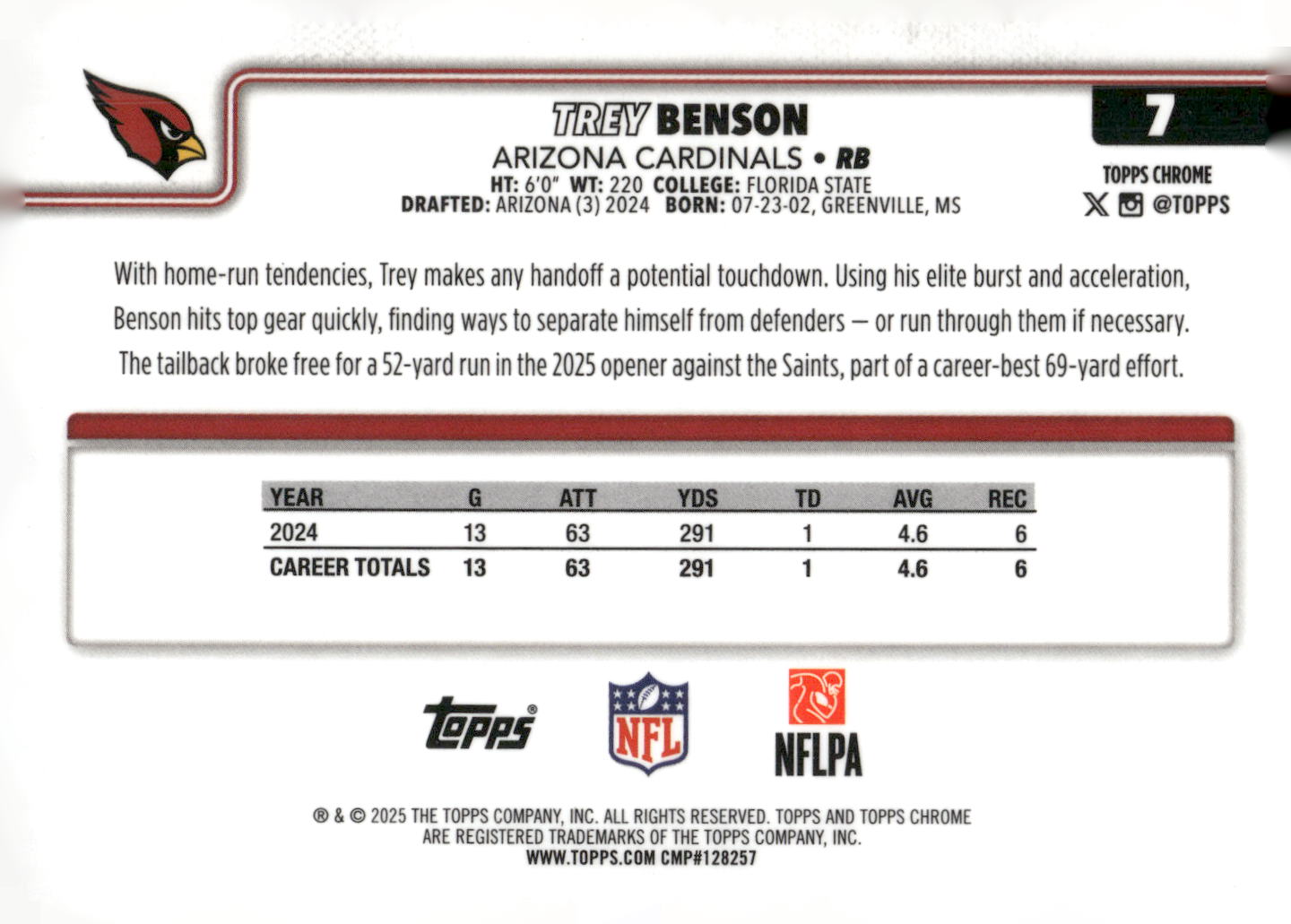 2025 Topps Chrome #7 Trey Benson