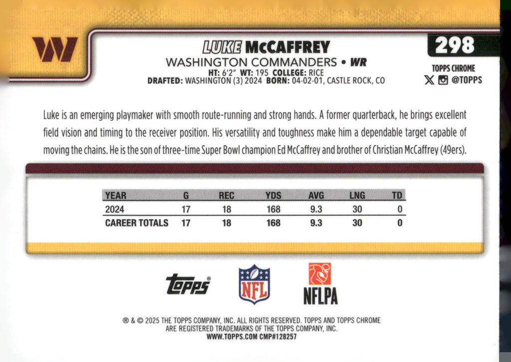 2025 Topps Chrome #298 Luke McCaffrey